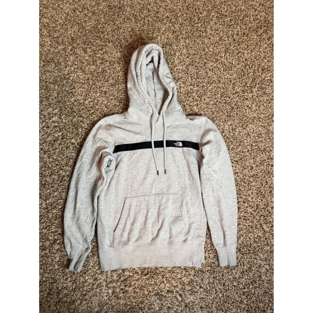 The North Face Womens Grey Heather Stripe Logo Pullover Hoodie Sweatshirt XS
